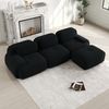 Flieks Modulares Cord Sofa 3-Sitzer mit 1x Hocker, Cloud Sofa rahmenlos, bodennah mit tiefer Sitzfläche, weich & bequem, rutschfest, Schwarz Bild 3
