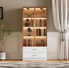 Badezimmerschrank 75 cm breit aus MDF in Weiß, mit 2 Schubladen, 2 Türen, Glastür und offenen Fächern Bild 4