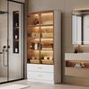 Badezimmerschrank 75 cm breit aus MDF in Weiß, mit 2 Schubladen, 2 Türen, Glastür und offenen Fächern Bild 5