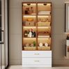 Badezimmerschrank 75 cm breit aus MDF in Weiß, mit 2 Schubladen, 2 Türen, Glastür und offenen Fächern Bild 2