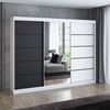 A&J MöbelLand 'Viluno 2' Schwebetürenschrank mit 4 Schubladen und Spiegel, Spanplatte, 215 x 59,5 x 200 cm, Schwarz / Weiß / Weiß Bild 2
