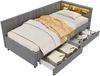 Daybett, 90x200cm, Tagesbett, Schlafsofa, Ablagefach am Bett, USB+Typ C, , Bett mit zwei Schubladen, Bett mit Lattenrost ohne Matratze, Leinen, Grau Bild 4