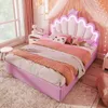 Prinzessinbett mit LED-Beleuchtung und Schubladen, 140x200cm, höhenverstellbarer Kopfteil, Mädchenbett, Polsterbett für Mädchen, Doppelbett Bild 3