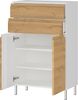 Kadima Design Stauraumkommode, Badschrank mit Schubladen, 60x34x97, in Weiß und Grandson-Eiche, Chromfüße, Grifflose, "Veer"-Serie Bild 3