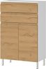 Kadima Design Stauraumkommode, Badschrank mit Schubladen, 60x34x97, in Weiß und Grandson-Eiche, Chromfüße, Grifflose, "Veer"-Serie Bild 1