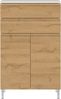Kadima Design Stauraumkommode, Badschrank mit Schubladen, 60x34x97, in Weiß und Grandson-Eiche, Chromfüße, Grifflose, "Veer"-Serie Bild 4
