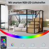 Eisenbett, Etagenbett, Hochbett 140*200, Geeignet für Kinder und Jugendliche Vielseitiges,Metall-Hochbett mit APP-gesteuerten LED-Lichtleisten Treppe mit Stauraum, offenem Kleiderschrank Schwarz Bild 3