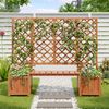 Merax Pflanzkübel, Pflanzgefäß mit Spalier als Rankhilfe, Blumenkübel mit viel Platz, Blumenkasten Pflanzenkasten, Braun Massivholz Tanne, Pflanzkübel mit Spalier und Sitz für Garten Hof Terrasse, Dunkelbraun Bild 3