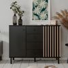 Calicosy Sideboard 2 Türen 4 Schubladen Schwarz und Holz B118 cm - MONZA - Helles Holz Bild 2