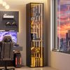 30 x 30 x 160 cm, Vitrine mit Aluminiumrahmentür, gehärtetes Glas, fünf Fächer, verstellbare Einlegeböden, LED-Lichtleiste, Scharniere mit Soft-Close-Funktion, schwarz. Bild 4