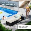 Casaria Gartenliege mit Klapptisch, wetterfest, 7-fach höhenverstellbar, Polyrattan schwarz / creme, 200 x 58 x 33 cm Bild 4
