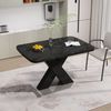 OKWISH Esstisch Esszimmertische, Tisch (Ausziehbarer Rechteck-Wohnzimmertisch 120-160 cm), Marmor-Tischplatte mit Druck, X-förmige MDF-Tischbeine und Metallbasis Bild 3