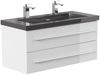Badmöbel Granit India Black Damo 100 cm 2 Hahnlöcher SoftClose weiß hochglanz : Weiss hochglanz Bild 3
