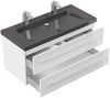 Badmöbel Granit India Black Damo 100 cm 2 Hahnlöcher SoftClose weiß hochglanz : Weiss hochglanz Bild 2