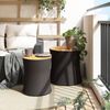2 pcs Gartentische, Beistelltische mit Holzplatte Schwarz Poly Rattan Bild 3
