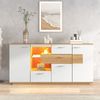 Modernes Sideboard-Schrank mit viel Stauraum, mit LED-Beleuchtung, 160x40x77cm, 2 Türen, 4 Schubladen, Glasablage, Holzoptik, Weiß,Wohnzimmermöbel, Organizer, Kommode, Mehrzweckschrank. Bild 2