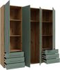 Forte MOKKARIS Kleiderschrank 200 210, 4-türig, 6 Schubladen, Einglegeböden, Kleiderstange, Holzwerkstoff, Salbei/Artisan Eiche Holzdekor, 205,9 cm breit x 200 cm hoch x 53 cm tief Bild 5