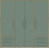 Forte MOKKARIS Kleiderschrank 200 210, 4-türig, 6 Schubladen, Einglegeböden, Kleiderstange, Holzwerkstoff, Salbei/Artisan Eiche Holzdekor, 205,9 cm breit x 200 cm hoch x 53 cm tief Bild 2