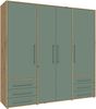 Forte MOKKARIS Kleiderschrank 200 210, 4-türig, 6 Schubladen, Einglegeböden, Kleiderstange, Holzwerkstoff, Salbei/Artisan Eiche Holzdekor, 205,9 cm breit x 200 cm hoch x 53 cm tief Bild 3