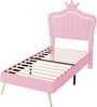 Polsterbett 90x200 cm mit LED-Beleuchtung, Kronen-Kopfteil aus Kunstleder, verstellbares Kinderkopfteil,Rosa Bild 5