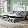 MODFU Polsterbett Doppelbett mit Bettkasten gepolstertem Kopfteil (Bettunterseite ist mit schmutzabweisenden schwarzen Vliesstoff, Grau, Bettunterseite ist mit schmutzabweisenden schwarzen Vliesstoff, Grau), 140x200cm Ohne-Matratze Bild 2