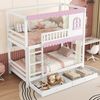 Merax Etagenbett 90x200cm mit 2 Schubladen, Kinderbett Hausbett mit Regal, Hochbett mit Lattenrost und Leiter, Stockbett Holzbett, Weiß+Rosa Bild 3