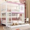 Merax Etagenbett 90x200cm mit 2 Schubladen, Kinderbett Hausbett mit Regal, Hochbett mit Lattenrost und Leiter, Stockbett Holzbett, Weiß+Rosa Bild 5