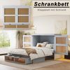 Schrankbett 140 x 200 cm, Wandbett mit Lattenrost, Wandklappbett, Vertikales schrankbett mit Lattenrost, mit Stauraumschubladen, Rattan-Design, Holzbetten, Jugendbetten, Einzelbetten, Grau Bild 4