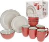 OSITA Rose 16tlg Kombiservice Steingut 4 Personen Becher Schalen Teller Relief Bild 2
