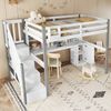 Merax Hochbett 90x200cm , Mit Stoff-Aufbewahrungsbox, Reichlich Stauraum, Mit seitlicher Leiter, Offenes Regal, Jugendbett mit Schreibtisch und Schließfächern, Kiefer+MDF, Weiß+Grau Bild 2