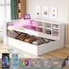 Merax Daybett mit LED und USB-Steckdose (Tagesbett Massivholz Kinderbett Jugendbett, 1 tlg), Schlafsofa 90x200cm mit hydraulischem Stauraum und Ablagefächern Bild 4