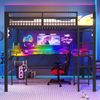 Merax Hochbett, 140 x 200 cm, Kinderbett, Jugendbett, mit farbwechselnder LED-Lichtleiste, mit Schreibtisch, 1 USB-Anschluss + 1 Typ-C-Anschluss und 2 Steckdosen, mit Lochwand, schwarz Bild 2