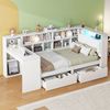 Bett 90x200 cm mit Schreibtisch, Bücherregal, LED und Stauraum, Weiß, ohne Matratze Bild 3