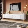 TV-Schrank 170x34x45 cm, Weiß mit 2 Schubladen, 2 Türen & goldenen Akzenten Bild 5
