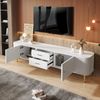 TV-Schrank 170x34x45 cm, Weiß mit 2 Schubladen, 2 Türen & goldenen Akzenten Bild 2