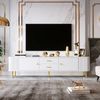 TV-Schrank 170x34x45 cm, Weiß mit 2 Schubladen, 2 Türen & goldenen Akzenten Bild 4