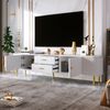 TV-Schrank 170x34x45 cm, Weiß mit 2 Schubladen, 2 Türen & goldenen Akzenten Bild 3