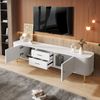 TV-Schrank 170x34x45 cm, Weiß mit 2 Schubladen, 2 Türen & goldenen Akzenten Bild 2