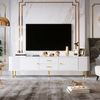TV-Schrank 170x34x45 cm, Weiß mit 2 Schubladen, 2 Türen & goldenen Akzenten Bild 4
