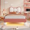 Polsterbett, Einzelbett, Kinderbett, fliegenförmiges Kopfteil, farblich anpassbare LED-Lichtleiste unter dem Bett, stabiler Lattenrost, Samt, Beige + Rosa, 90 x 200 cm Bild 4