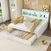 Merax Schlafsofa, Daybett, Tagesbett, 140*200cm , Ferngesteuerte Ambientebeleuchtung, Bettseitiges Staufach, Ausziehbares Bett, Steckdose + USB, Ohne Matratze, Weiß Bild 3