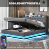 Polsterbett mit LED & USB-Anschluss, hydraulischem Stauraum, 160x200 cm, Grau, ohne Matratze Bild 3