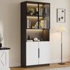 BlingBin Vitrine Moderne Minimalistische Standvitrine mit Glastüren und LED-Leuchten (1er Set, 1-St, 80*30*200cm, Tragend: 30KG, Weiße Türen mit Schwarzer Dekoration) Bücherregal für Sammlerstücke, Einstellbare Farbtemperatur & Helligkei Bild 2