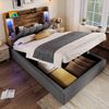 Polsterbett 90x200 cm mit LED Lichtleiste USB Ladefunktion Stauraum Kopfteil,Grau Bild 2