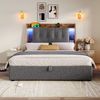 Polsterbett 90x200 cm mit LED Lichtleiste USB Ladefunktion Stauraum Kopfteil,Grau Bild 4
