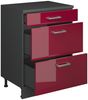 Küchenschrank für Dachschrägen R-Line Rot Hochglanz 60 cm ohne Schräge mit 3 Schubladen Vicco Bild 3