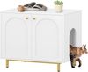 Katzenschrank, Katzentoilette, Katzenklo Schrank, Katzenhaus mit Tür, Hölzerner Beistelltisch für das Haustierhaus, 80 x 55 x 70 cm, Stabile Katzenschrank, Weiß und Gold Bild 2