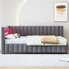 L Form Polsterbett Schlafsofa 140x200 cm Samt LED Beleuchtung USB Ladeanschluss mit Lattenrost Grau Tagesbett Gästebett mit Kopfteil Bild 3