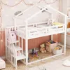 Etagenbett mit 2 Schlafgelegenheiten, Treppe und 1 Lattenrost, 90x200 cm, Kinderbett mit Rausfallschutz, Jugendbett, Hausbett, Kiefer Bild 2