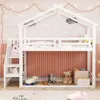 Etagenbett mit 2 Schlafgelegenheiten, Treppe und 1 Lattenrost, 90x200 cm, Kinderbett mit Rausfallschutz, Jugendbett, Hausbett, Kiefer Bild 3